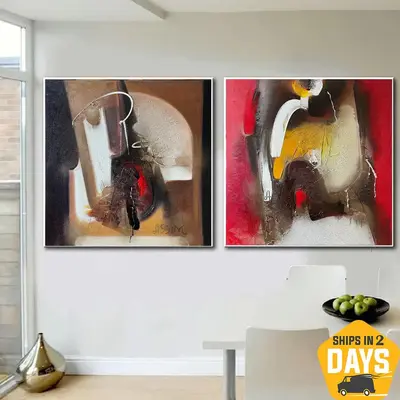 Abstract Colorful Set Of 2 Oil Paintings Original Textured Paintings On Canvas Wall Art for Home Decor | AGREEMENT 2P 19.7&qu...