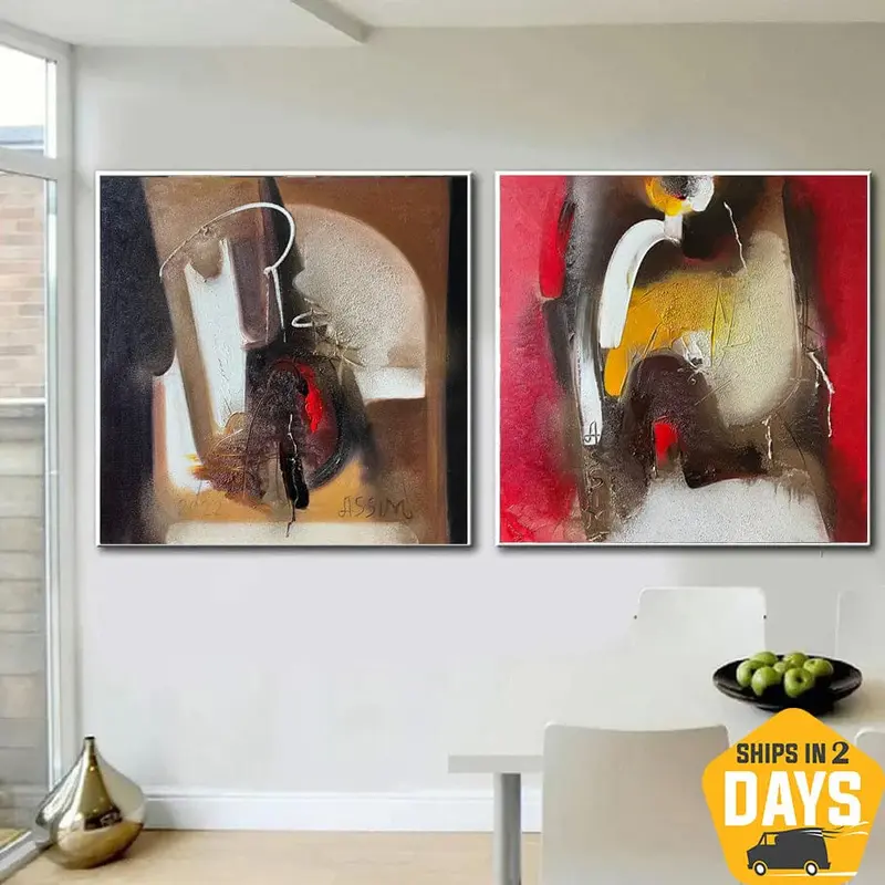 Abstract Colorful Set Of 2 Oil Paintings Original Textured Paintings On Canvas Wall Art for Home Decor | AGREEMENT 2P 19.7&qu...