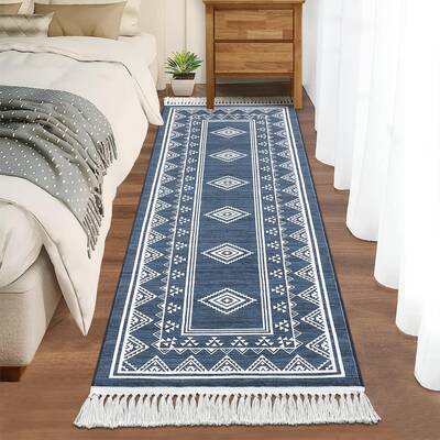 Garvee Boho Washable Runner Rug, Non-Slip Moroccan Tribal Carpet with Tassels, Stain-Resistant Farmhouse Geometric Floor Cove...