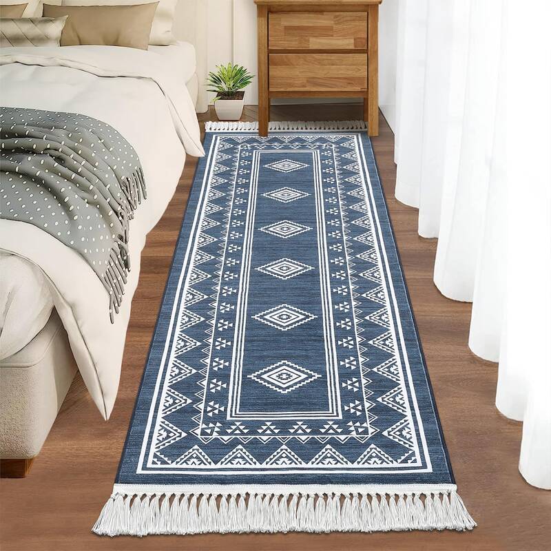 Garvee Boho Washable Runner Rug, Non-Slip Moroccan Tribal Carpet with Tassels, Stain-Resistant Farmhouse Geometric Floor Cove...