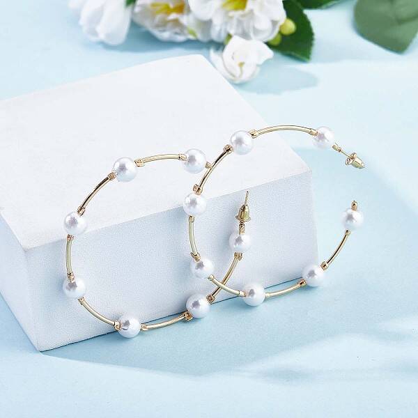 Shell Pearl Beaded Big Circle Stud Earrings