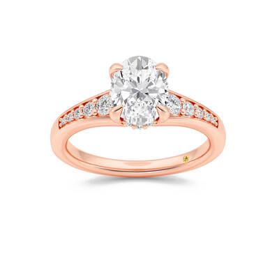Bloom Tapered Pavé Set Hidden Halo Oval Lab Grown Diamond Engagement Ring | 18K Rose Gold 2 1/3 CT. TW.