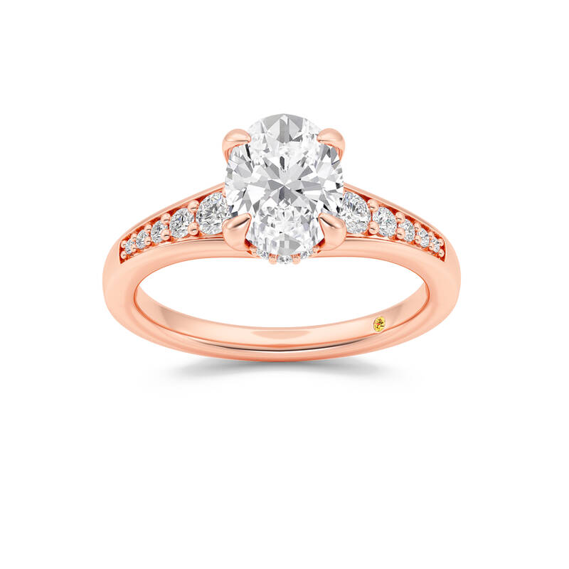 Bloom Tapered Pavé Set Hidden Halo Oval Lab Grown Diamond Engagement Ring | 18K Rose Gold 2 1/3 CT. TW.