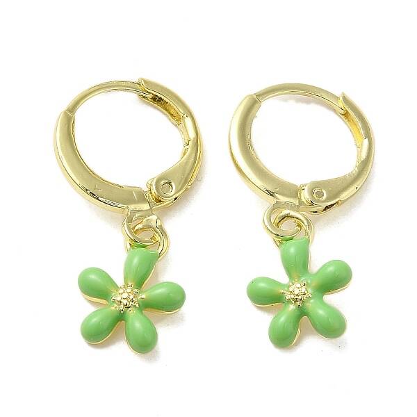 Flower Real 18K Gold Plated Brass Dangle Leverback Earrings