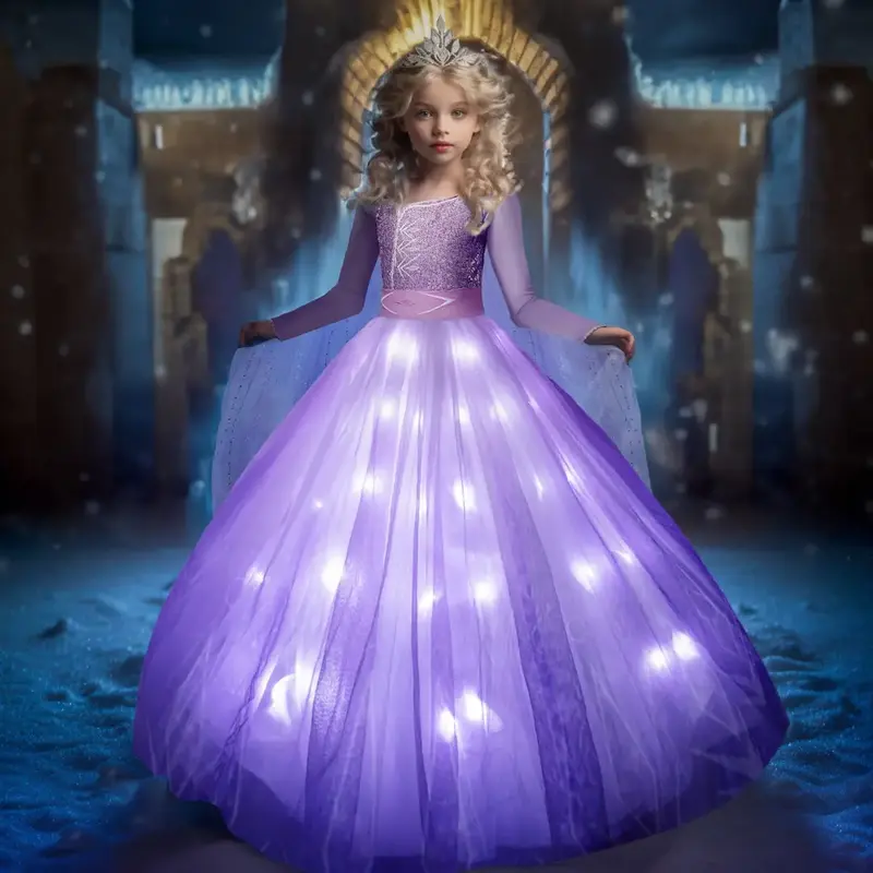 UPORPOR Light Up Princess Dress Girls Halloween Costume Christmas Costume Dressing Up for Bithday Party, Purple