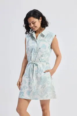 Drawstring Shirt Dress in Blue Florals | Color: Floral Melody | Size: 2XL
