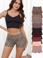 Women's Leopard Print Seamless Boyshorts, Lady Casual Fit Solid Color Natural Waist Panties Set, Comfy Breathable Underwear f...