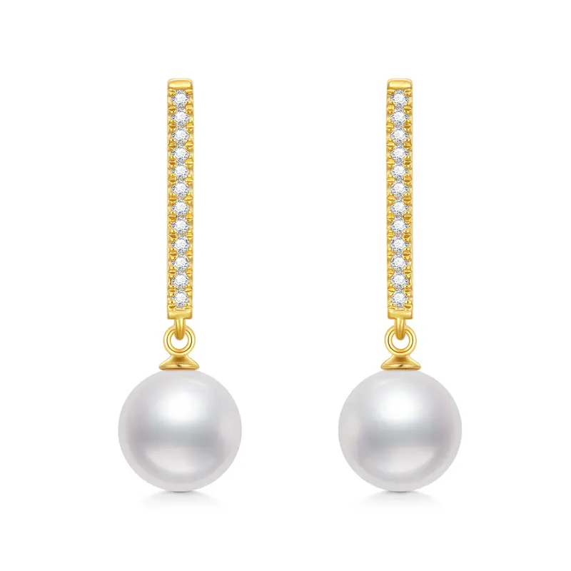 14K Gold Pearl Drop Earrings
