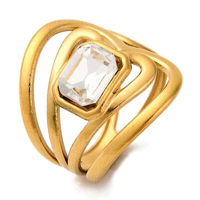 304 Stainless Steel Rhinestone Solitaire Ring