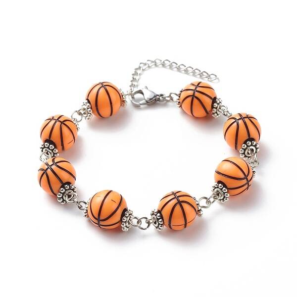Sport Ball Theme Acrylic Round Beaded Bracelet