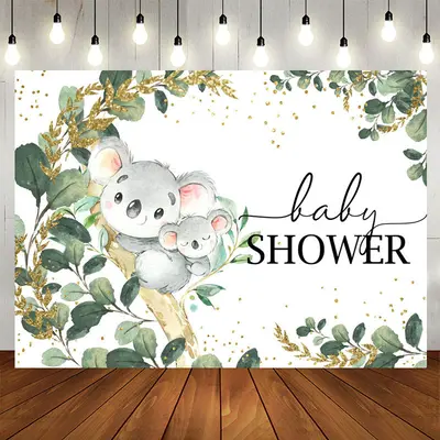 Aperturee Koala On The Tree Green Leaf Baby Shower Backdrop