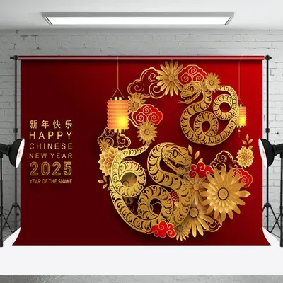 Aperturee Lunar Happy New Year 2025 Lanterns Flowers Backdrop