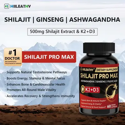 HIILEATHY Optimal Shilajit PRO MAX with K2 & D3 60 Capsules Made in USA with Essential Minerals for Healthy Aging and Immune ...