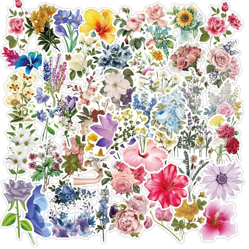 Floral Series Decorative Sticker (50pcs), Scrapbooking & Journal Making Material Paper, DIY Decorative Sticker for Stationery...
