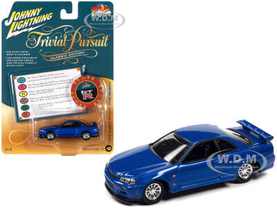1999 Nissan Skyline GT-R RHD (Right Hand Drive) Blue Metallic with Poker Chip Collectors Token and Game Card \
