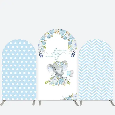 Aperturee Blue Elephant Floral Boy Baby Shower Arch Backdrop Kit | Round Arch Backdrop Cover | Custom Arched Wall Covers | Ci...