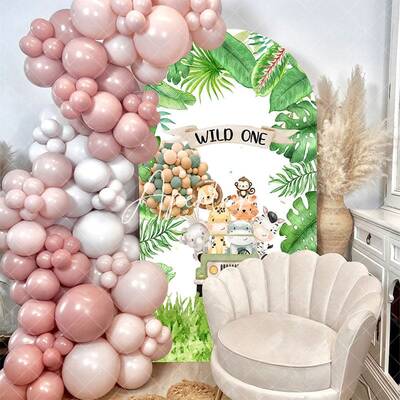 Safari Animals Plant Wild One Birthday Arch Backdrop
