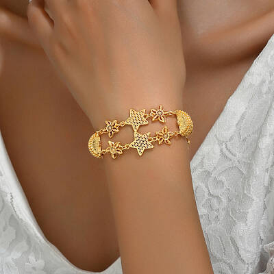 Fashionable Star & Bowknot Real 18K Gold Plated Brass Link Bracelets for Women