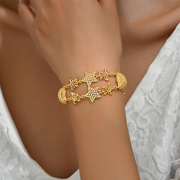 Fashionable Star & Bowknot Real 18K Gold Plated Brass Link Bracelets for Women
