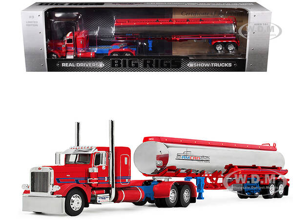 Peterbilt 389 with 36 Flat Top Sleeper and Heil Fuel Tank Trailer Sancken Custom Truck by Amcan Red Big Rigs Series II #...