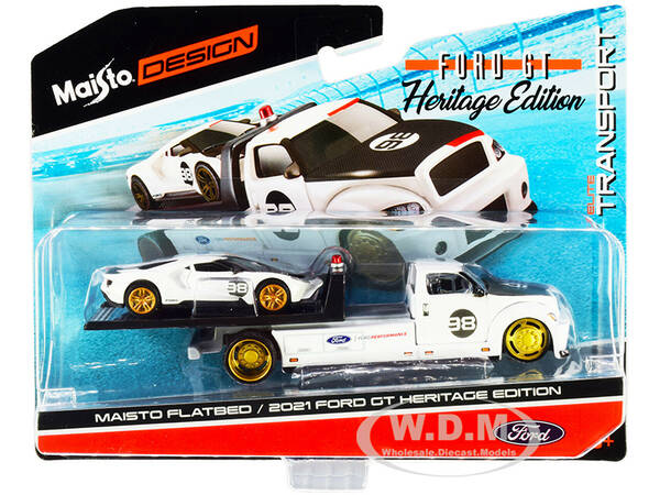 2021 Ford GT 98 Heritage Edition with Flatbed Truck White and Black \