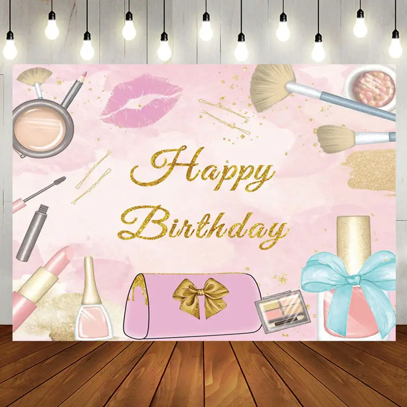 Aperturee Pink Gold Glitter Girls Cosmetics Birthday Backdrop