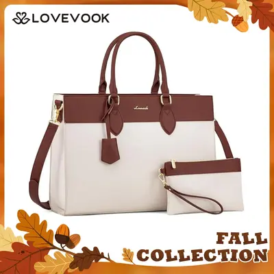 LOVEVOOK Fall Laptop Tote Bag,Texture and Waterproof Vegan Leather, Minimalist Design Crossbody Bag, Shoulder Bags Perfect ...