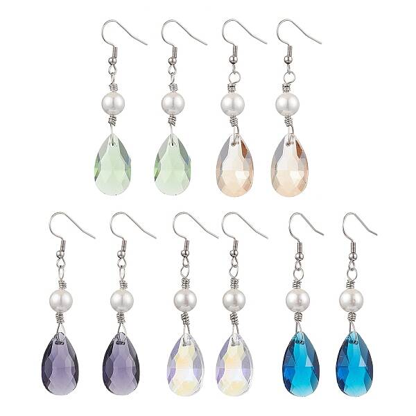 Glass and Shell Pearl Dangle Earrings