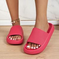 Women's Simple Summer 2024 Solid Color Soft Non-slip Slides, Casual Comfortable Thick Sole Home Slippers, Lightweight & Breat...