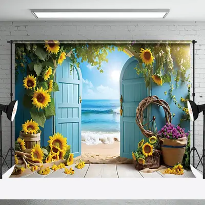 Aperturee Sunflower Summer Beach Photography Backdrop For Studio