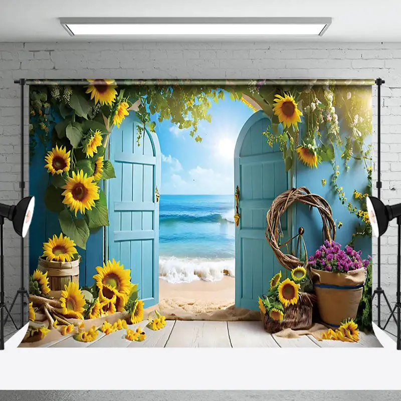 Aperturee Sunflower Summer Beach Photography Backdrop For Studio