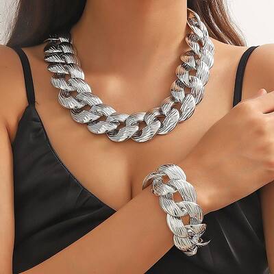 Electroplated CCB Curb Chain Necklace & Bracelets Set
