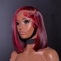 Highlight Red 99J Bob Wig Human Hair 180 Density 13x4 Lace Front Wigs for Women Red Highlight Burgundy Transparent Lace Front...