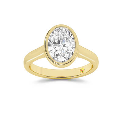 Secret Kiss Bezel Set Oval Lab Grown Diamond Engagement Ring | 18K Yellow Gold 3 1/2 CT. TW.