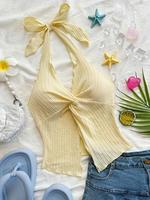 Women's Solid Backless Lace Up Knot Hem Cami Top, Elegant Fashion Casual Sleeveless Top for Daily Outdoor Wear, Women Clothin...
