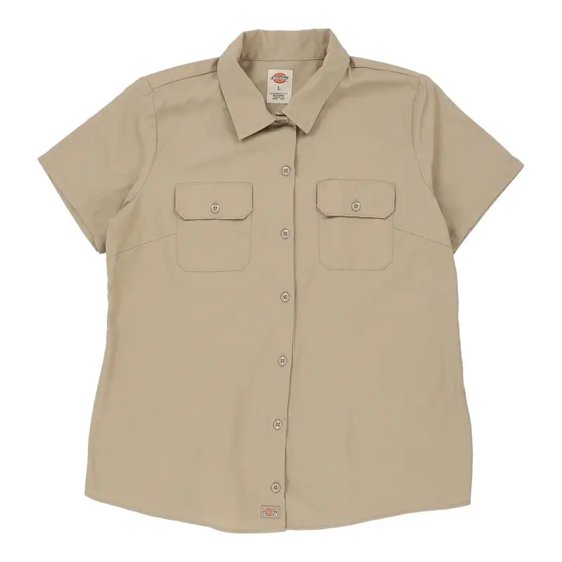 Dickies Short Sleeve Shirt - Large Beige Polyester Blend