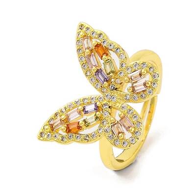 Butterfly Brass Micro Pave Cubic Zirconia Adjustable Rings for Women
