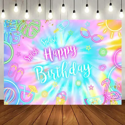 Splash Colorful Neon Stuff Happy Birthday Backdrop - Aperturee