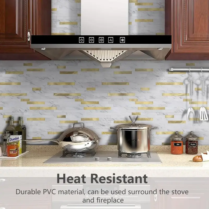 STICKGOO 10 Sheets PVC Peel and Stick Backsplash Tile for Kitchen/Bathroom/Laundry Room/Fireplace/RV, Tile Sticker, Wall Tile...
