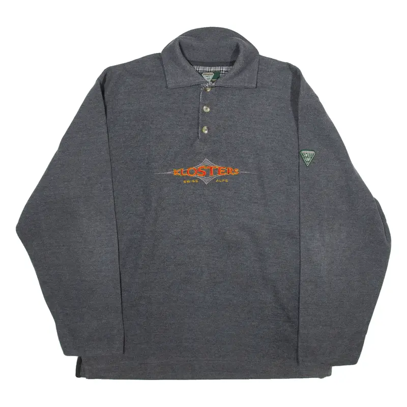 SWEETLINE Womens Sweatshirt Grey Button Neck 90s L