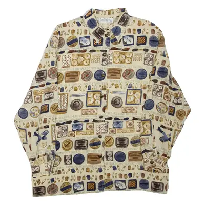 JULIETTA Womens Printed Shirt Beige Collared Long Sleeve Crazy Pattern L