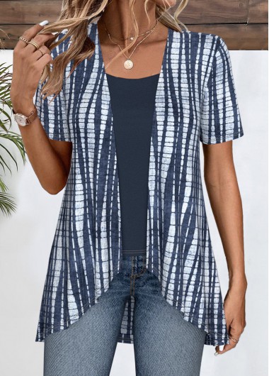 Modlily Navy Patchwork Tie Dye Print Fake Two Piece Twinset - XXL