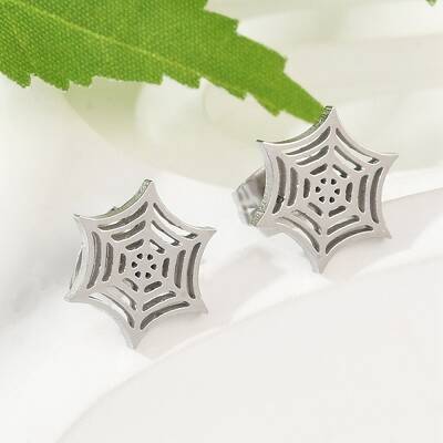 Non-Tarnish 304 Stainless Steel Spider Web Stud Earrings