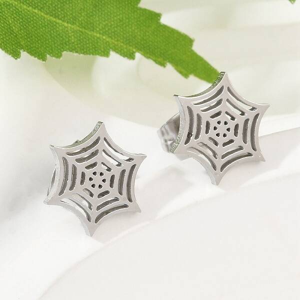 Non-Tarnish 304 Stainless Steel Spider Web Stud Earrings