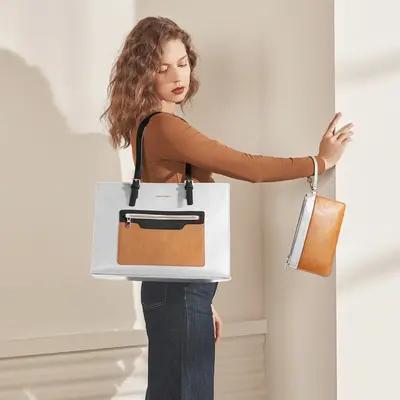 Maelstrom Leather Tote Bag, Laptop Bag for Women, Waterproof Briefcase with Clutch Bag, Work Handbags 15.6 Inch Computer iron...