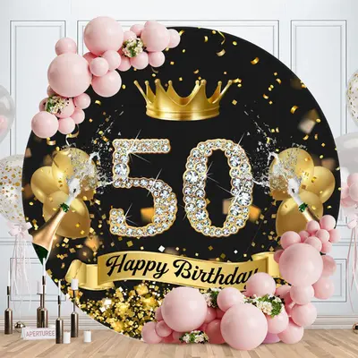 Aperturee Four Leaf Clover And Wood Round Birthday Backdorp | Custom Round Birthday Backdrop | Circle Party Backdrop | Round ...