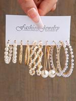 5 Pairs Faux Pearl Decor Twist Design Hoop Earrings, Elegant Trendy Earrings For Women, Fashion Jewelry For Party, Daily Clot...