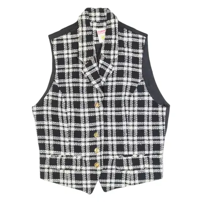 CLOCK HOUSE Womens Waistcoat Black V-Neck Sleeveless Check M