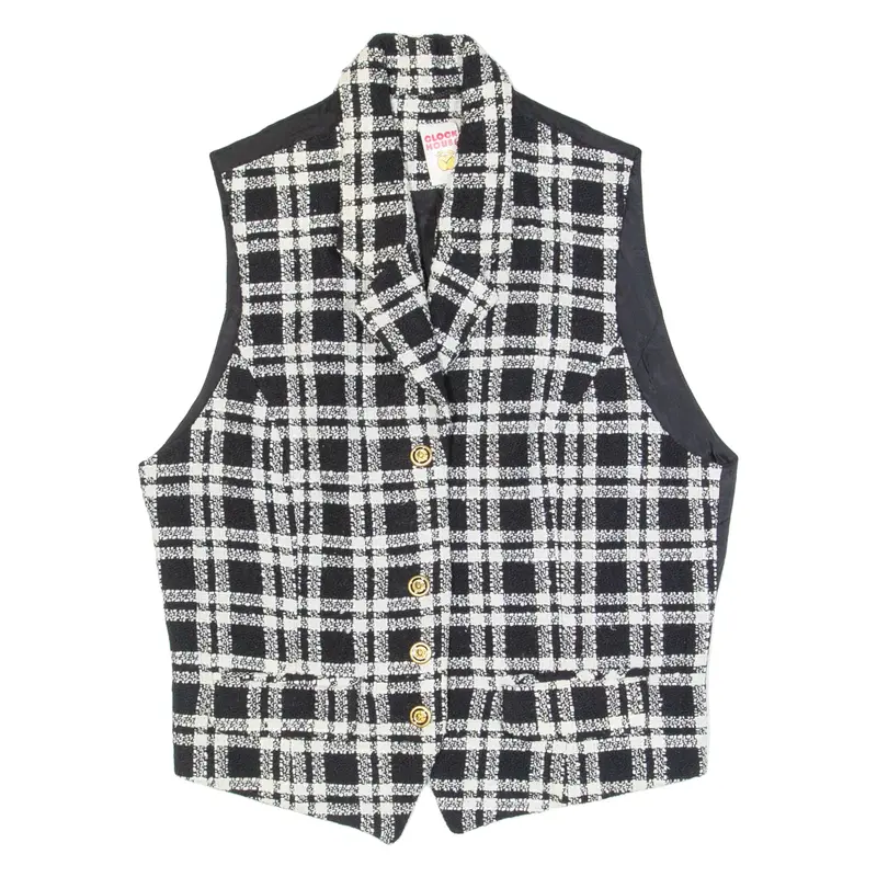 CLOCK HOUSE Womens Waistcoat Black V-Neck Sleeveless Check M