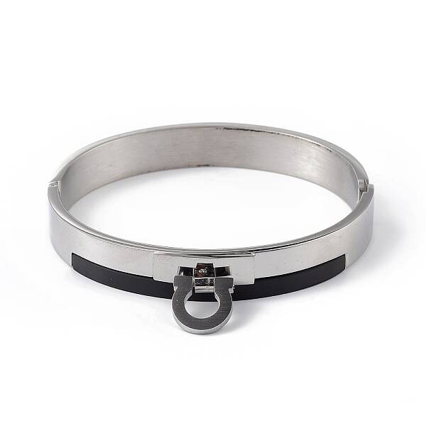 Non-Tarnish 304 Stainless Steel Round Charms Hinged Bangle for Women